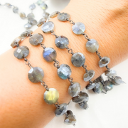 Coated Labradorite Coin Shape Oxidized Wire Chain